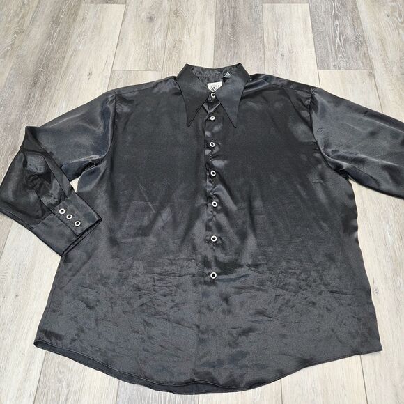 Winner's Vintage Black Satin Point Collar Button Up Shirt Women's 2X Plus - Picture 1 of 7